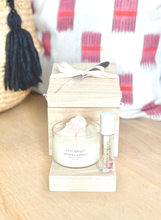 Moon Milk Crystal Candle + Crystal Ritual Oil Gift Set